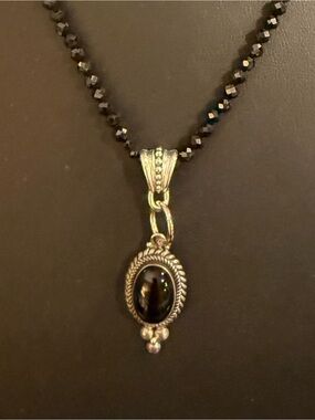 Beautiful Black Onyx Sterling Silver Pendant & Faceted Black Spinel Necklace